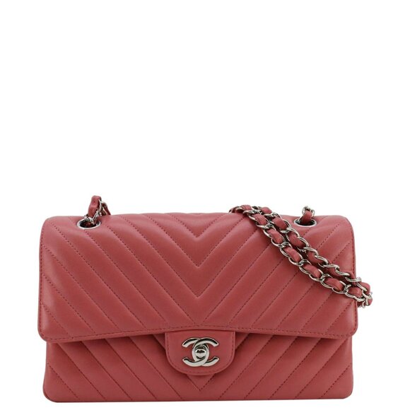 CHANEL Handbags - Chanel  Classic Double Flap Medium Chevron Leather Shoulder Bag Peach
